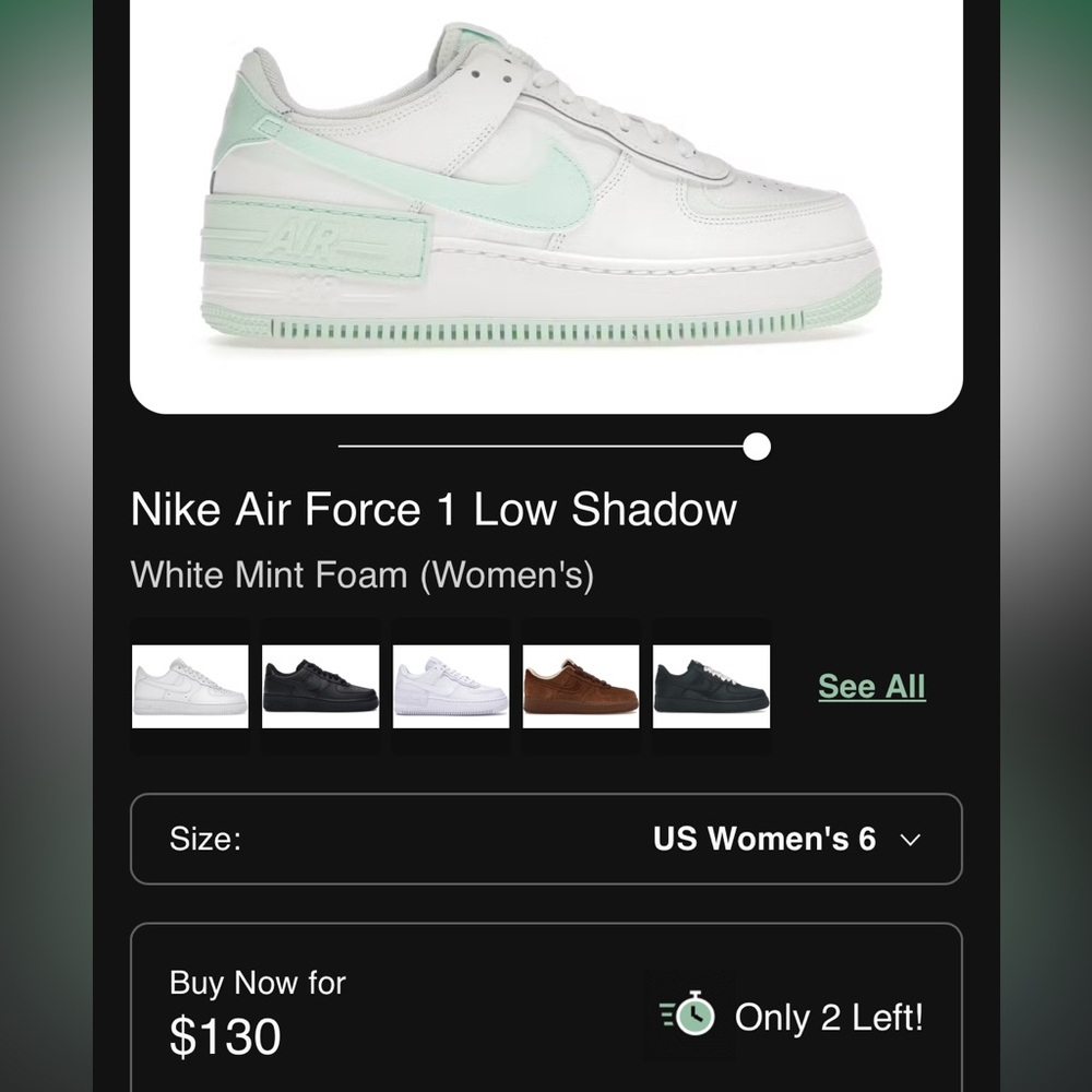 Nike Air Force 1 Shadow ‘white mint foam’ Sneakers Classic Style - Picture 6 of 7